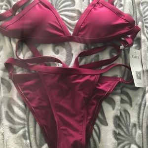 Two piece red wine bikini set